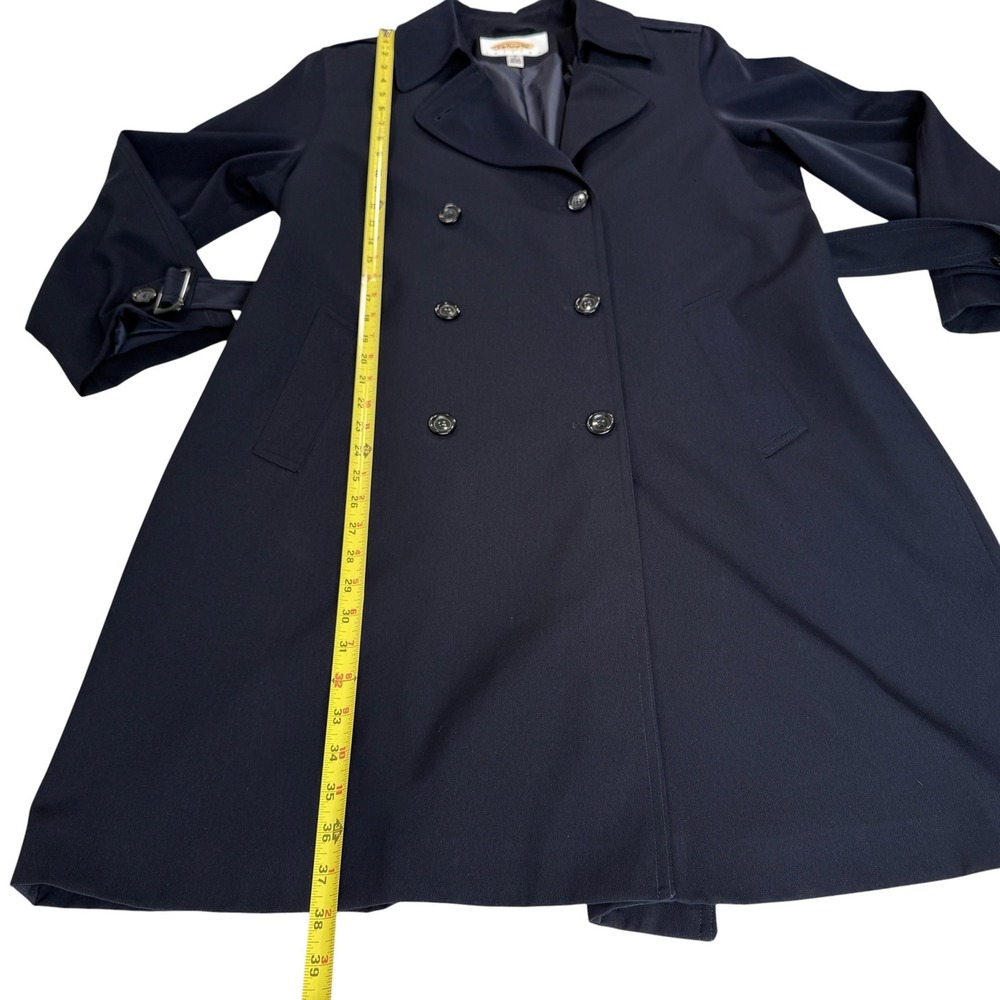 Talbots Trench Coat Women 12P Navy Double Breasted Belted Professional Classic - Picture 4 of 16